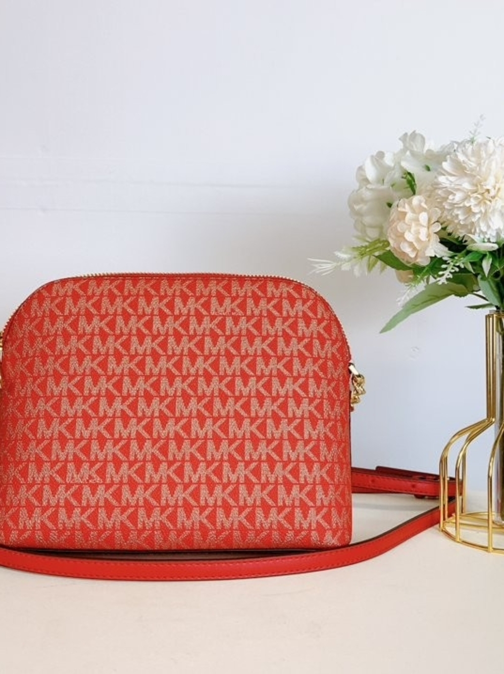 Michael Kors Red Logo MK Crossbody Bag